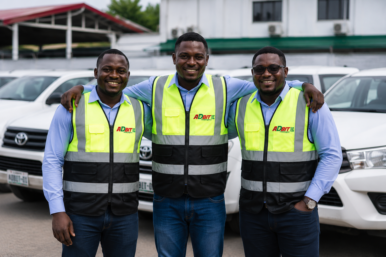 ADBIT professional driver team standing in front of fleet vehicles